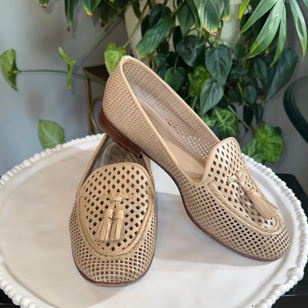 ANTONIO MELANI Tan Perforated Tassel Loafers